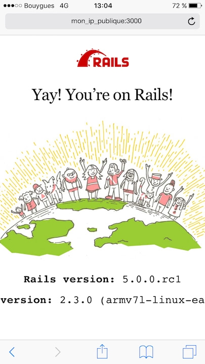Page d'accueil de Rails sur Safari iOS