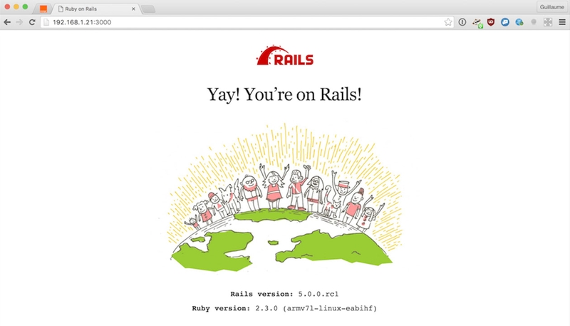 Page d'accueil de Rails sur Chrome