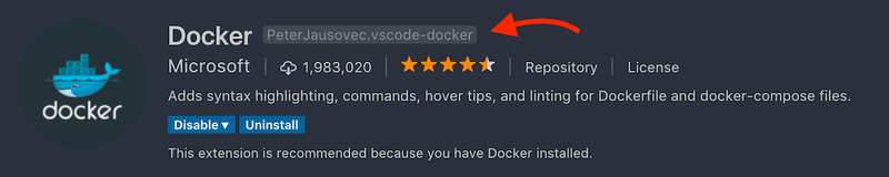 Installer l'extension Docker sur VSCode